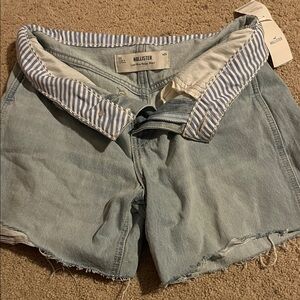 Hollister Light Blue Jean Shorts with Striped Waistband